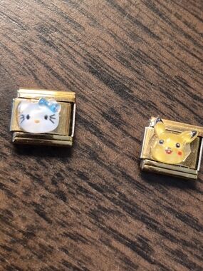 Hello Kitty & Pikachu Charm Set - Gold Toned Stainless Steel